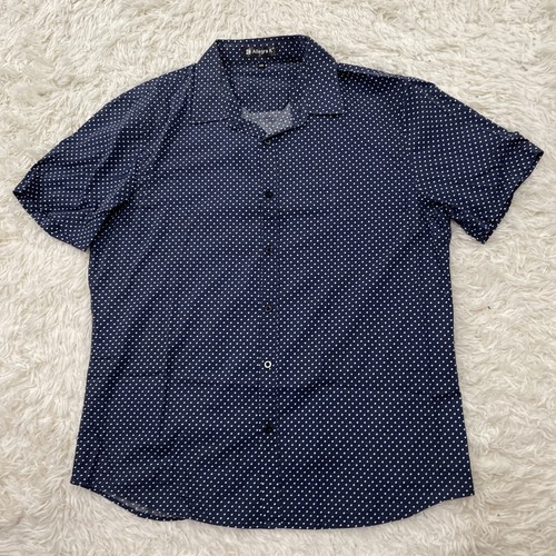 ALLEGRA K Polka Dot Button Shirt Men L 46 Navy Blue White Classic Geometric 46in - Picture 15 of 19