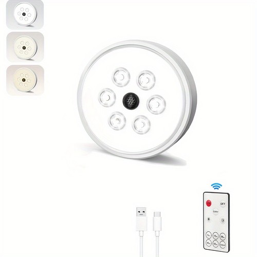 Remote Control LED Puck Light Dimmable Push Light Under Cabinet Lamp Rechargable - Picture 12 of 12