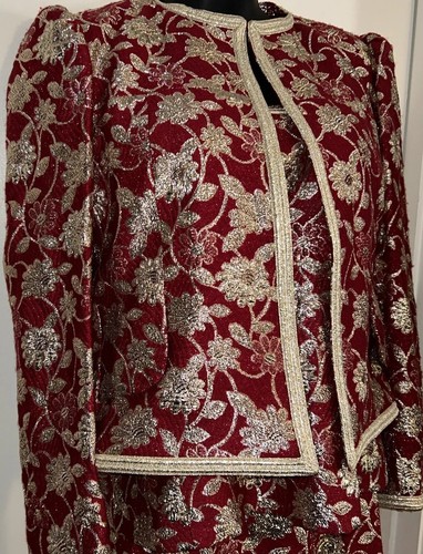 Vintage Adolfo New York 3 Piece Cocktail Suit Rich Red & Metallic Gold - EVC - M - Picture 5 of 23