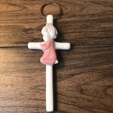 Religious cross Praying girl Pink and white￼
