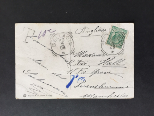 ITALY 1909 BELLAGIO SQUARED CIRCLE POSTMARK ON POSTCARD TO MANCHESTER - Afbeelding 1 van 2