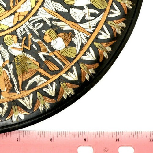 Egyptian Etched Metal Plate Healer Design w Silver, Brass & Copper Detail 11 In - Picture 11 of 11