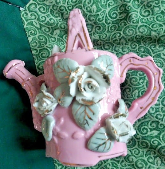 Vintage Small Porcelain Plant Watering Can gold trim 52/65 floral pastels