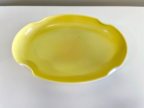 Vintage Pyrex Styled Pinched Glass Oval Yellow and White Dish 1960s/1970s - Picture 3 of 4