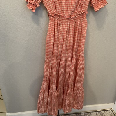 【THEREDTHREAD】 S layered dress bug check Red Mesh Maxi Dress - Red Tiered Maxi Dress - Ruched Maxi