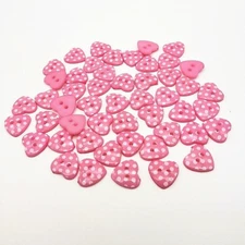Pkg of 10 PINK HEART w/ DOTS 2-hole Resin Buttons 5/8" (15mm) Craft (1006)
