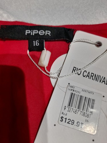 PIPER RIO CARNIVAL RED DRESS SIZE 16 LINED WHITE FLORAL EMBROIDERED - Picture 5 of 9