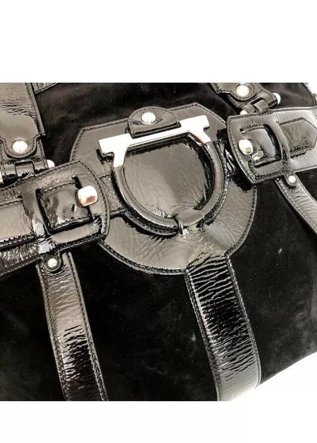 Cartera monedero pre-love auténtico SALVATORE FERRAGAMO negra gamuza/patente cuero $2400 Foto 4 de 4