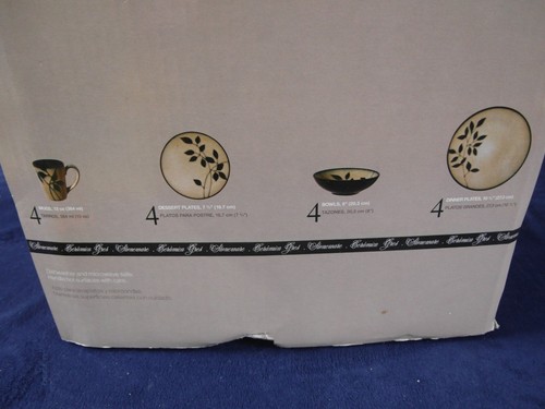 Gibson Elite Stoneware Kai II Onyx Leaf HTF 16 Piece Set w/ Dinner Plates Bowls - Picture 3 of 7