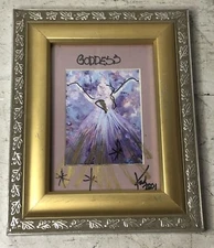 KCH 2001 Signed Mixed Media Art Goddess Framed Matted Painting 10”x8”