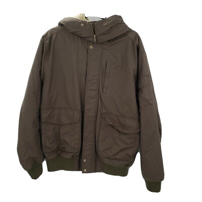 MAGELLAN army green hooded jacket mens size large sherpa lined  pockets 