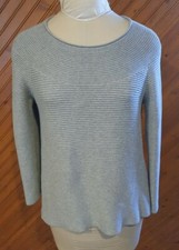 Talbots Women's Size L Sweater Gray Heavy Knit 3/4 Sleeve Crew Neck