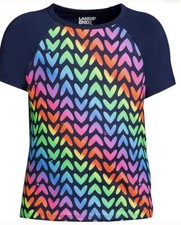 Lands End Girls Heart Rash Guard Swim Suit Lined Size XL 14/16 Blue Multi UPF 50