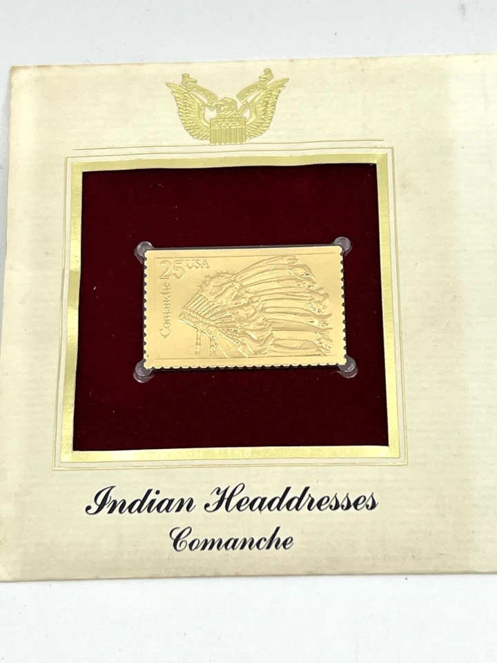 Indian Headdresses Comanche 1st day issue Gold Replica Stamp Aug 17, 1990 - Image 2 of 4