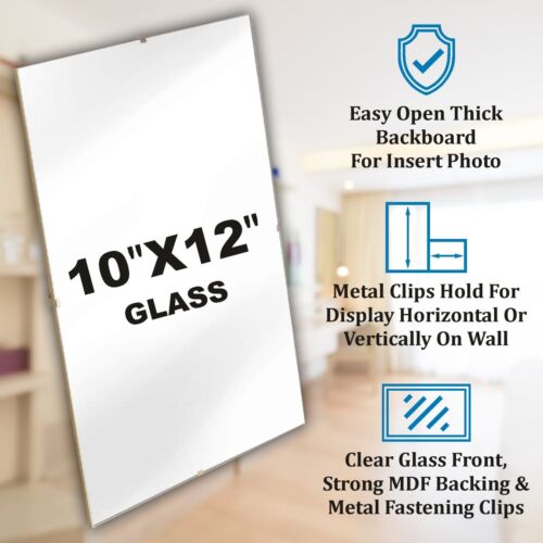 4 x Clip Frames 10"x12" Glass Frameless Photo Picture Poster Home Office Décor - Picture 2 of 16
