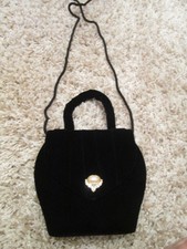 Pretty Vintage Monet Black Velvet Pearl Phinestone Evening Bag, Lqqk!!!