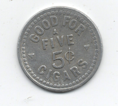 Old Aluminum Trade Token Good for 5 cent Cigar Robinson's Cigar