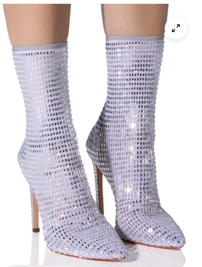 Azalea Wang White Embellished Stilleto Bootie