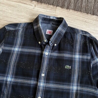 Lacoste Live Men's Check Navy Blue Casual Shirt Size L UK