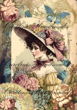 Victorian Big Hat Lady Floral Designer Cotton Fabric Quilt Block Multi-sizes