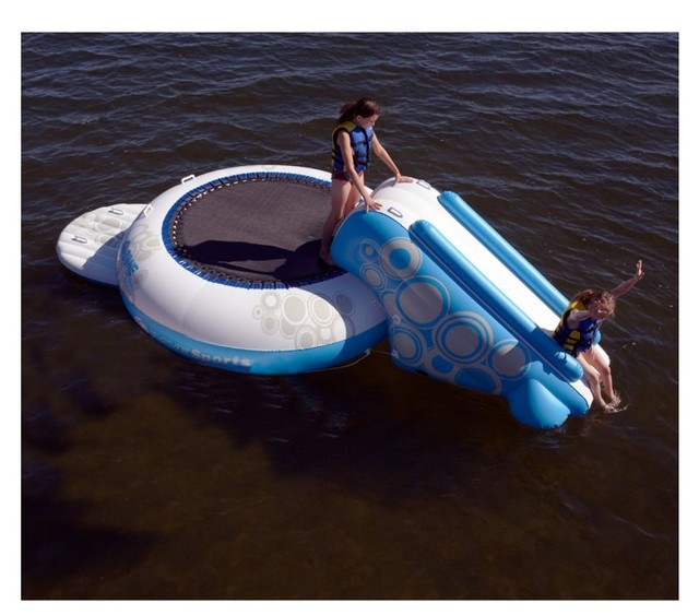 water trampoline and slide