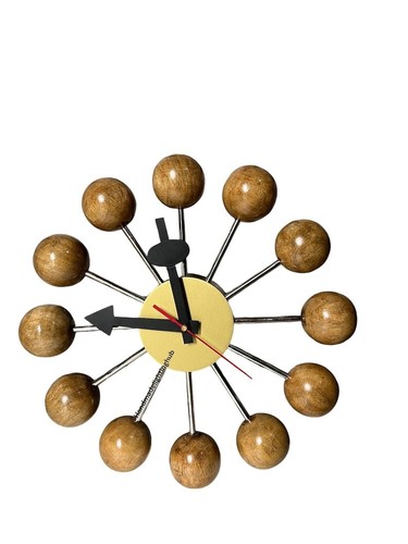 18"Mid Century Modern George Nelson Ball Clock Natural Wood Vitra Inspired clock - Picture 7 of 7