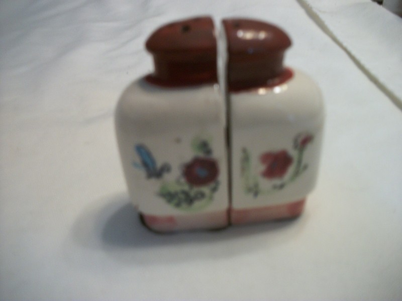 Vintage White with Floral Salt & Pepper Shakers - Height:  3"