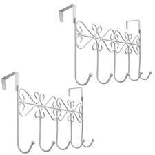 2 PCS White Over The Door Hook Hanger Clothes Organizer Metal Storage Rack