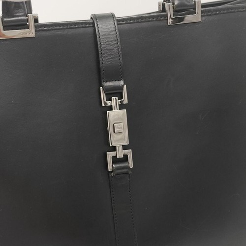 GUCCI Black Leather Tote Handbag Shoulder Bag jackie - Picture 14 of 24