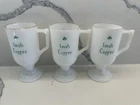 St Patrick’s Irish Coffee Mugs Milk Glass Lucky Shamrock Gold Rim Set of 3 VTG