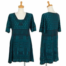 [Used] PLEATS PLEASE APOC INSIDE Cutting Geometric Uneck Short Sleeve Tunic Turq