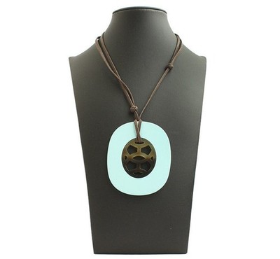 Hermes Sky Blue & Khaki Horn Pendant Necklace 27585560 | eBay