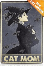 Black Cat Halloween Gothic Witch Cat Mom Tin Metal Signs Home D cor 8x12