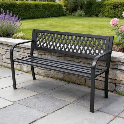Metall Gartenbank 3 Sitzer Outdoor Terrasse Stuhl Wetterfest Stahl