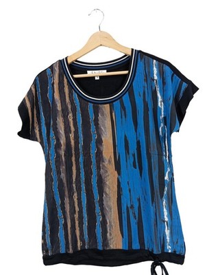 ENJOY Kurzarm-Bluse Damen Bluse Gr. DE 36 blau-wollweiß-schwarz