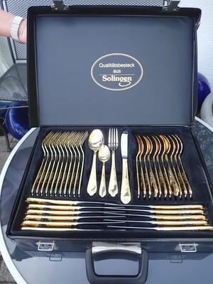 70-teiliges Solingen Besteck 23/24 Karat hartvergoldet Luxus-Set Originalkoffer