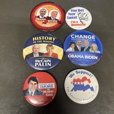 Vintage Political Buttons Lot of 6 Pins Democrat president biden Obama palin