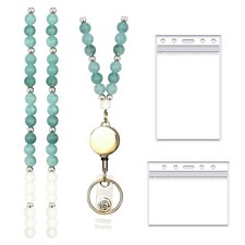 Retractable Lanyards for ID Badges and KeysGreen Fashion Beaded Lanyard Natur...