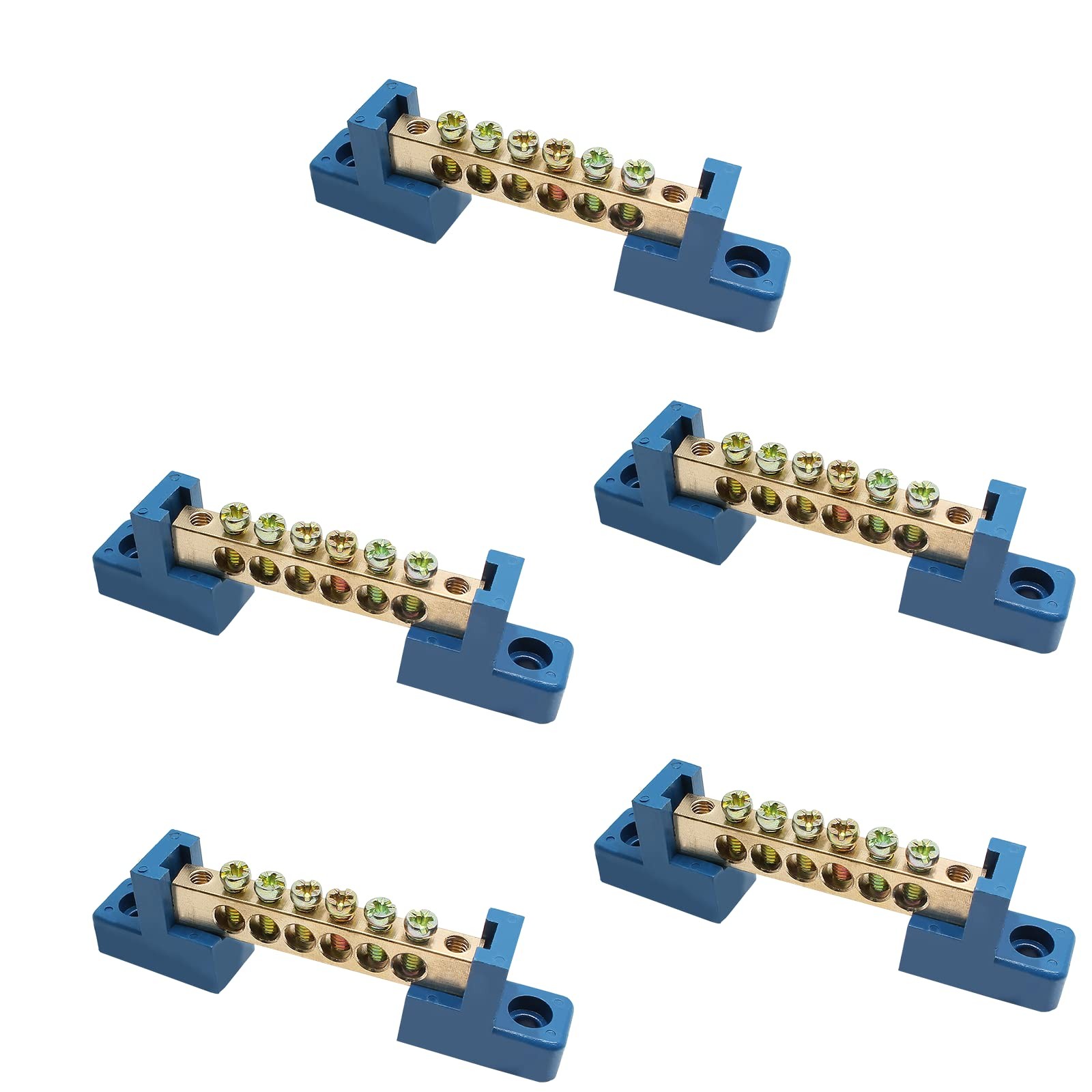Unlorspy 5 PCS Brass Wire Screw Terminal 6 Positions Blue 6P,