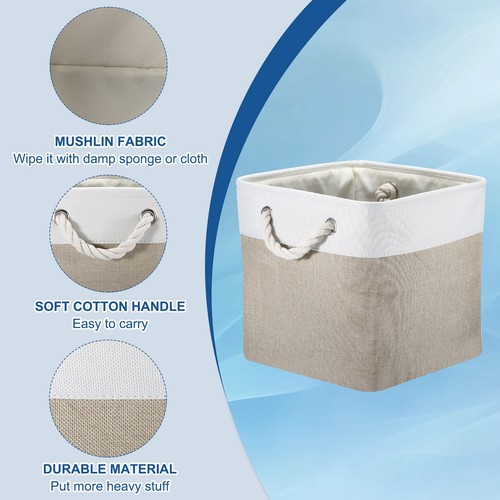 4 x Storage Baskets Fabric Collapsible Cube Baskets White/Gray - Picture 3 of 6