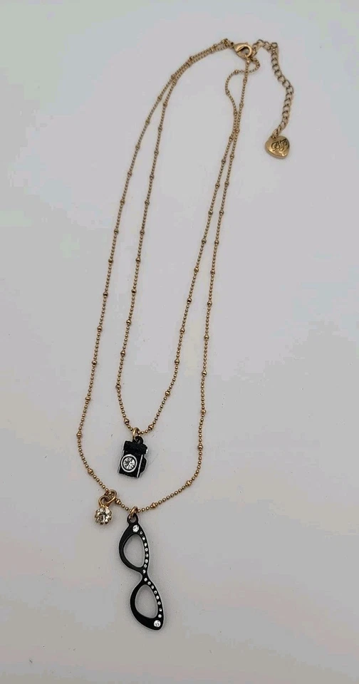 De colección Betsey Johnson Tono Dorado En Capas Dije Collar Cámara Ojos de Gato Gafas  Foto 2 de 4