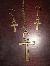Bronze ANKH Pendant & ANKH Pierced Earrings Set, Egyptian, Magical, Symbolic