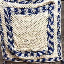 Crochet BABY BLANKET AFGHAN Granny Square 39"x 39" Blue White Girl Boy Gift