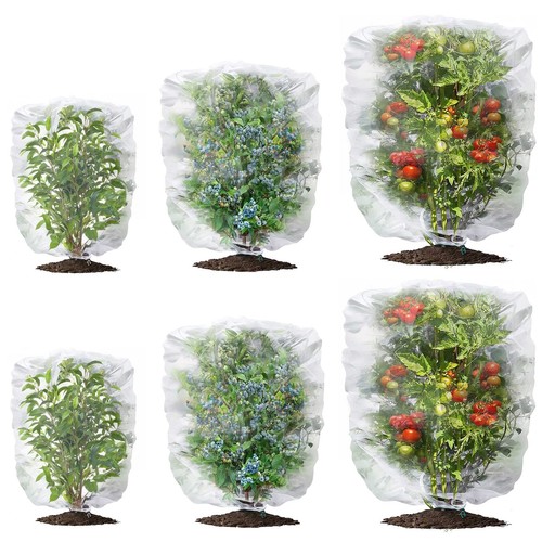 6 Pack Garden Netting Mesh Pest Barrier Plant Cover Bags with Drawstring, 3 S...