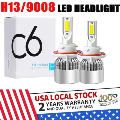 H13 9008 LED Headlight Bulbs Kit 10000W 1000000LM Hi/Lo Beam Super Bright White