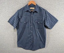 Bit & Bridle Men's Blue Striped Western Rancher Retro Pearl Snap Button Shirt M