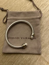 David Yurman Bracelet Sterling Silver With A Touch Of Gold & Pearls Size Medium