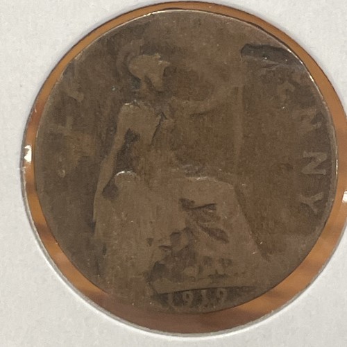 1919 Great Britain 1/2 Penny Half Penny F3111 Die Clash - Picture 2 of 3