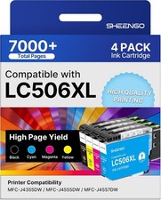 LC506XL Ink Cartridges 4-Pack BCMY Compatible With Brother SHEENGO Chip BN
