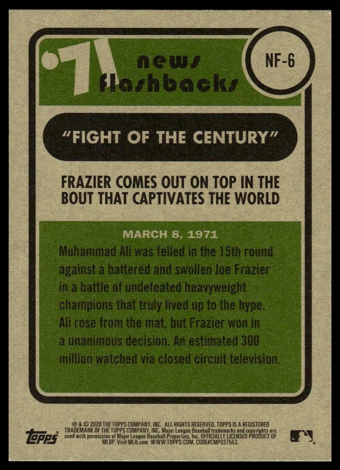 2020 Topps Heritage #NF-6 Frazier World News Flashbacks '71 - Image 2 of 2